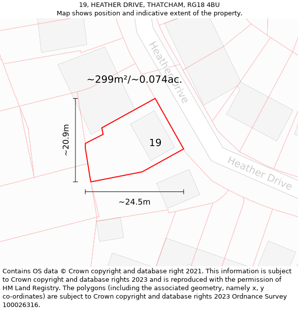 19, HEATHER DRIVE, THATCHAM, RG18 4BU: Plot and title map