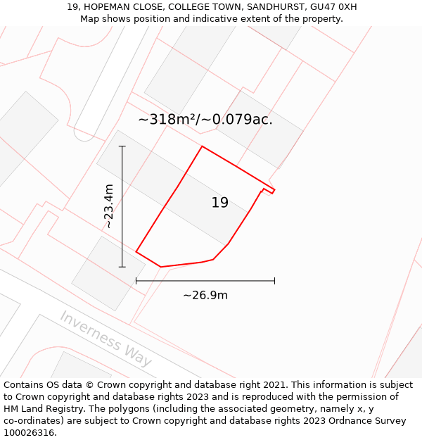 19, HOPEMAN CLOSE, COLLEGE TOWN, SANDHURST, GU47 0XH: Plot and title map