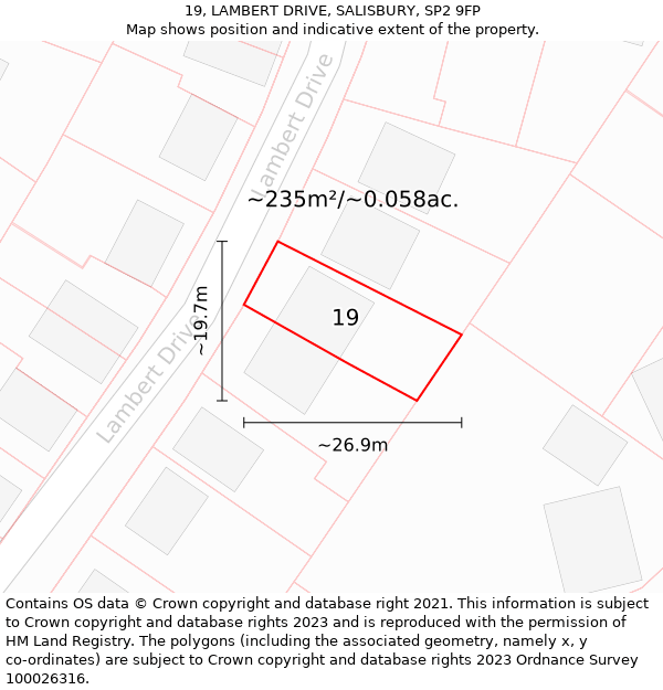 19, LAMBERT DRIVE, SALISBURY, SP2 9FP: Plot and title map