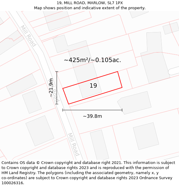 19, MILL ROAD, MARLOW, SL7 1PX: Plot and title map