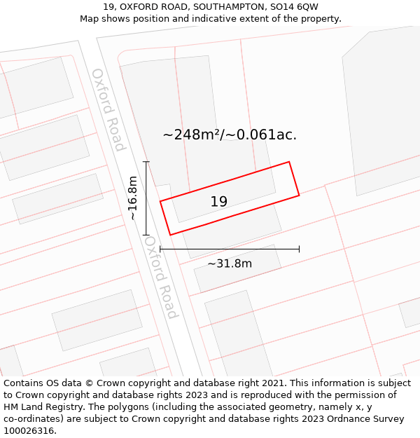 19, OXFORD ROAD, SOUTHAMPTON, SO14 6QW: Plot and title map