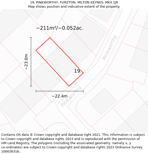 19, PINKWORTHY, FURZTON, MILTON KEYNES, MK4 1JR: Plot and title map