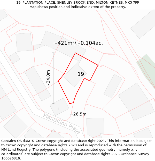 19, PLANTATION PLACE, SHENLEY BROOK END, MILTON KEYNES, MK5 7FP: Plot and title map