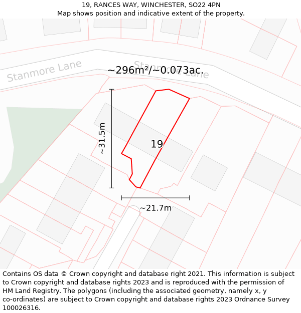 19, RANCES WAY, WINCHESTER, SO22 4PN: Plot and title map