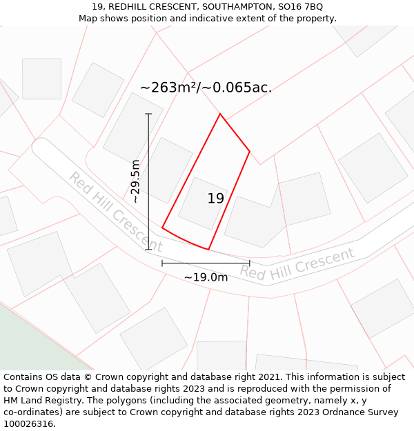 19, REDHILL CRESCENT, SOUTHAMPTON, SO16 7BQ: Plot and title map