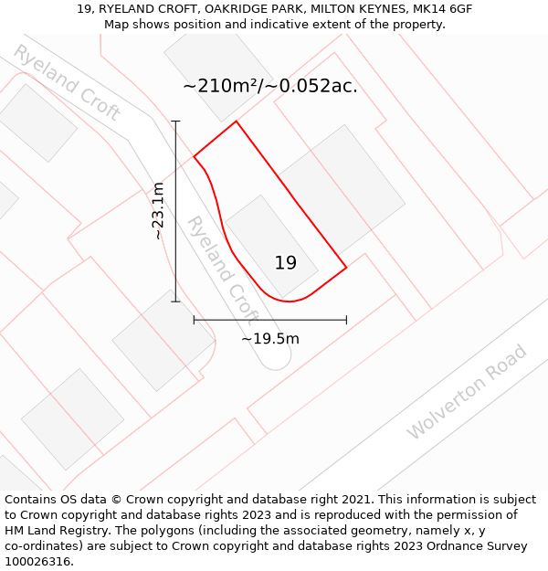 19, RYELAND CROFT, OAKRIDGE PARK, MILTON KEYNES, MK14 6GF: Plot and title map