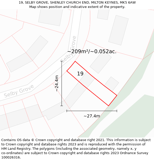 19, SELBY GROVE, SHENLEY CHURCH END, MILTON KEYNES, MK5 6AW: Plot and title map