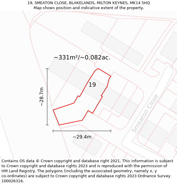 19, SMEATON CLOSE, BLAKELANDS, MILTON KEYNES, MK14 5HQ: Plot and title map