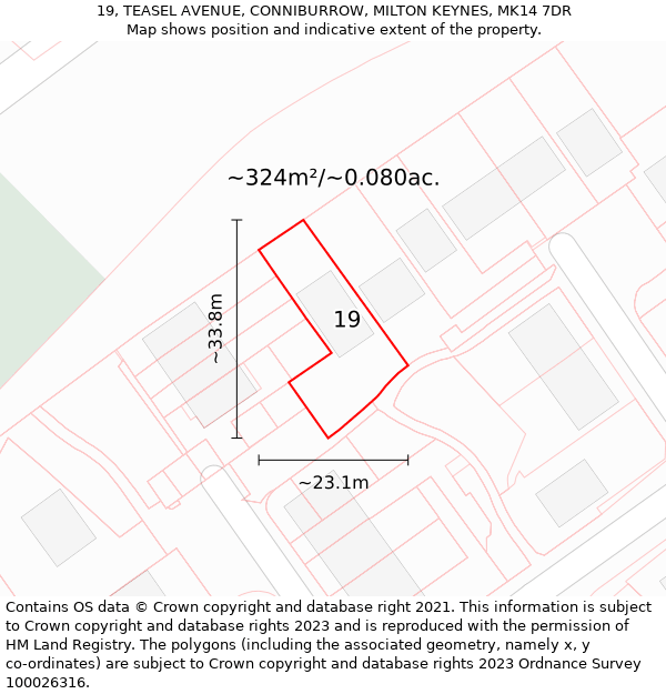 19, TEASEL AVENUE, CONNIBURROW, MILTON KEYNES, MK14 7DR: Plot and title map
