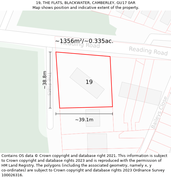 19, THE FLATS, BLACKWATER, CAMBERLEY, GU17 0AR: Plot and title map