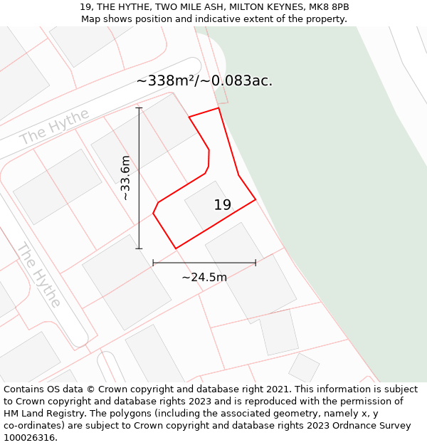 19, THE HYTHE, TWO MILE ASH, MILTON KEYNES, MK8 8PB: Plot and title map