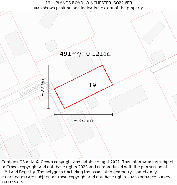 19, UPLANDS ROAD, WINCHESTER, SO22 6ER: Plot and title map