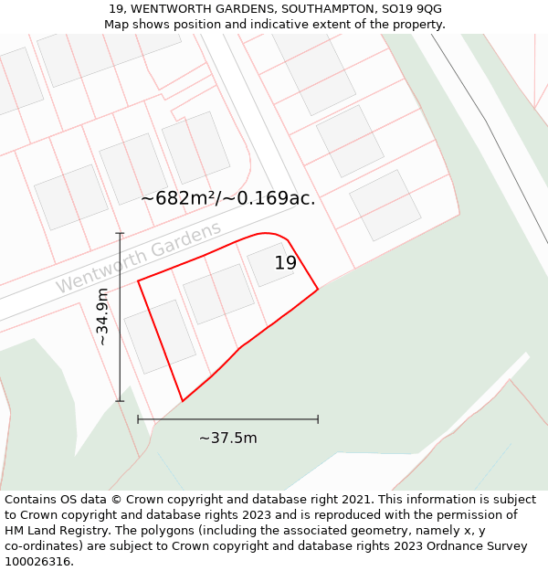 19, WENTWORTH GARDENS, SOUTHAMPTON, SO19 9QG: Plot and title map