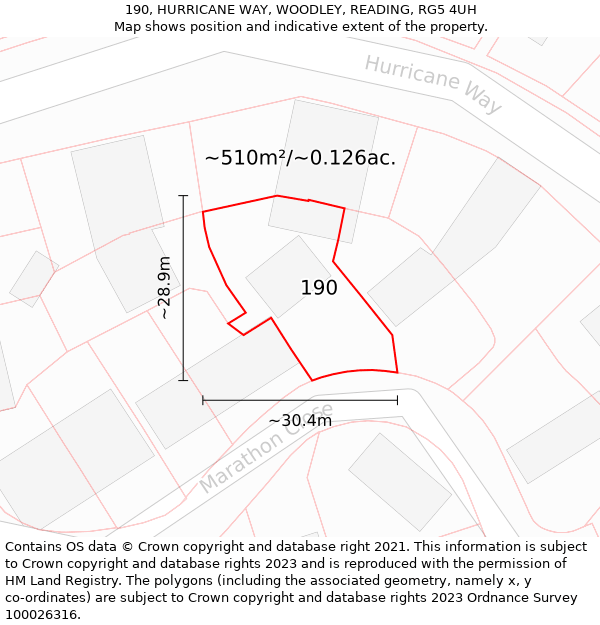 190, HURRICANE WAY, WOODLEY, READING, RG5 4UH: Plot and title map