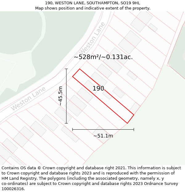 190, WESTON LANE, SOUTHAMPTON, SO19 9HL: Plot and title map