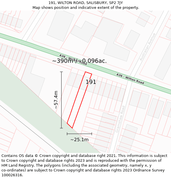 191, WILTON ROAD, SALISBURY, SP2 7JY: Plot and title map