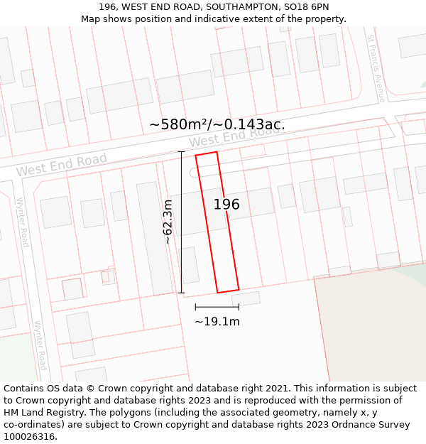 196, WEST END ROAD, SOUTHAMPTON, SO18 6PN: Plot and title map