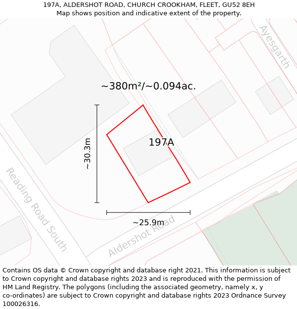 197A, ALDERSHOT ROAD, CHURCH CROOKHAM, FLEET, GU52 8EH: Plot and title map