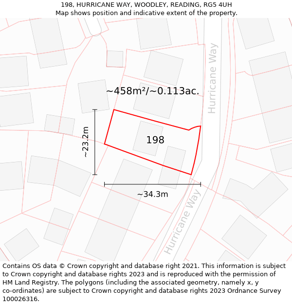 198, HURRICANE WAY, WOODLEY, READING, RG5 4UH: Plot and title map