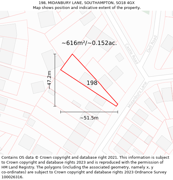 198, MIDANBURY LANE, SOUTHAMPTON, SO18 4GX: Plot and title map