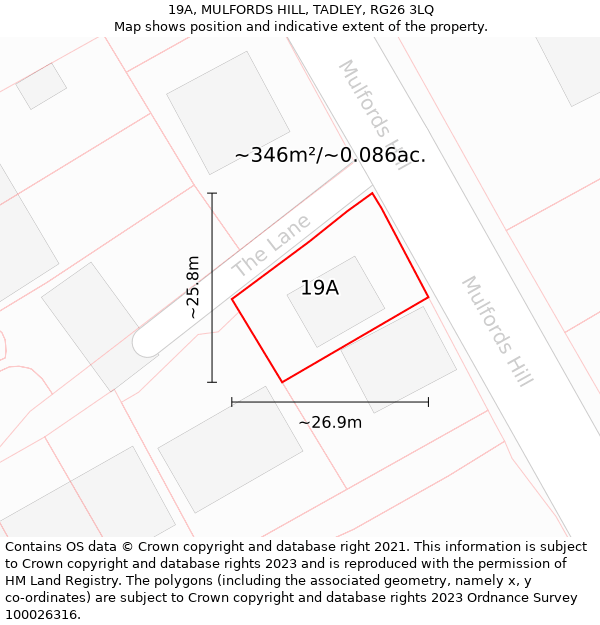 19A, MULFORDS HILL, TADLEY, RG26 3LQ: Plot and title map