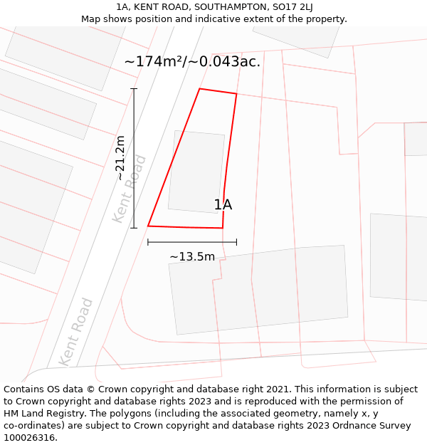 1A, KENT ROAD, SOUTHAMPTON, SO17 2LJ: Plot and title map