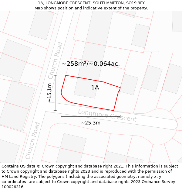 1A, LONGMORE CRESCENT, SOUTHAMPTON, SO19 9FY: Plot and title map