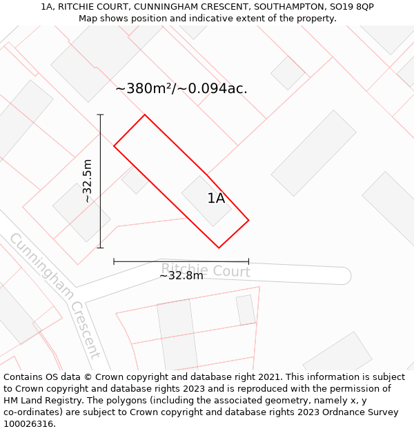 1A, RITCHIE COURT, CUNNINGHAM CRESCENT, SOUTHAMPTON, SO19 8QP: Plot and title map