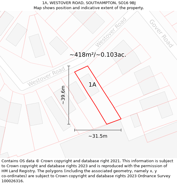 1A, WESTOVER ROAD, SOUTHAMPTON, SO16 9BJ: Plot and title map