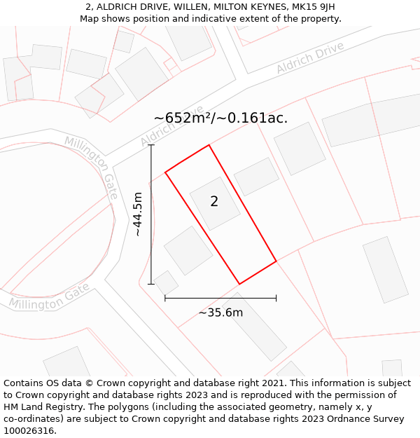 2, ALDRICH DRIVE, WILLEN, MILTON KEYNES, MK15 9JH: Plot and title map