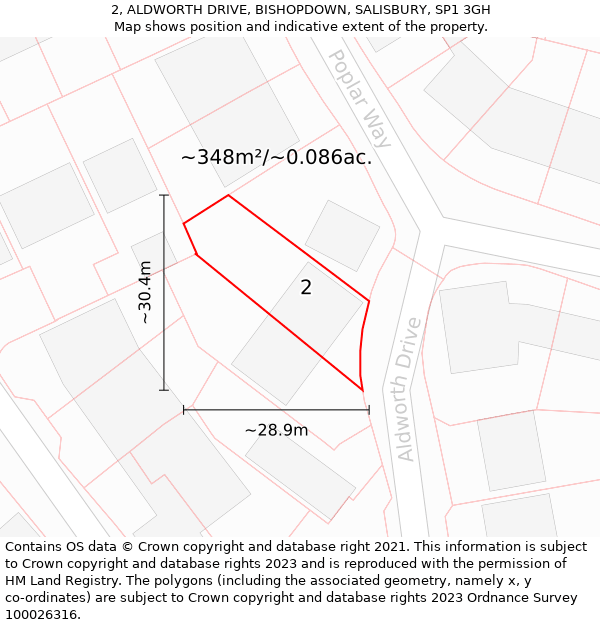 2, ALDWORTH DRIVE, BISHOPDOWN, SALISBURY, SP1 3GH: Plot and title map