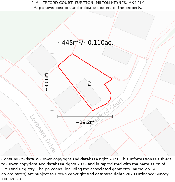 2, ALLERFORD COURT, FURZTON, MILTON KEYNES, MK4 1LY: Plot and title map