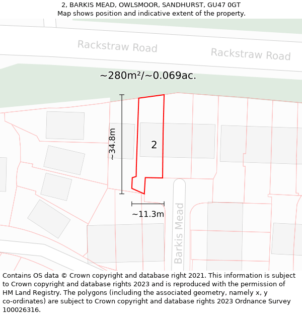 2, BARKIS MEAD, OWLSMOOR, SANDHURST, GU47 0GT: Plot and title map