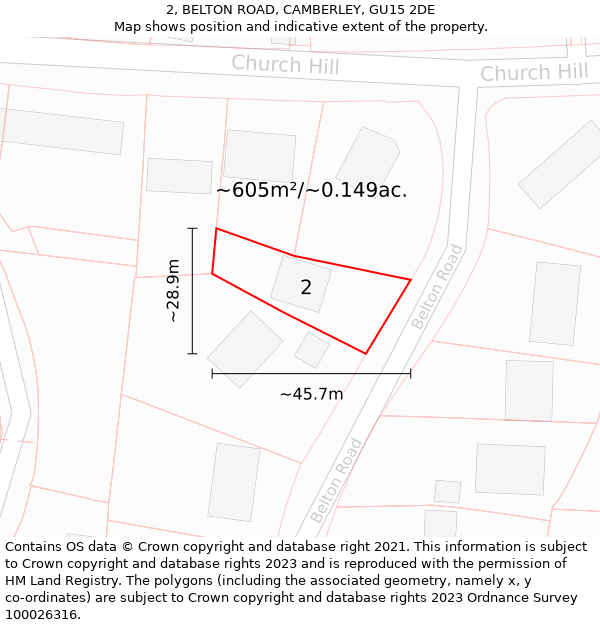 2, BELTON ROAD, CAMBERLEY, GU15 2DE: Plot and title map