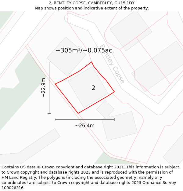 2, BENTLEY COPSE, CAMBERLEY, GU15 1DY: Plot and title map