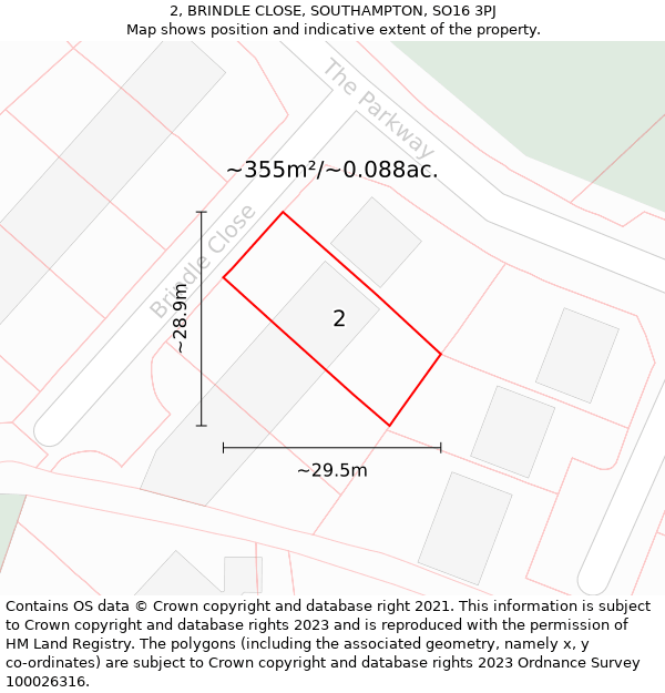 2, BRINDLE CLOSE, SOUTHAMPTON, SO16 3PJ: Plot and title map