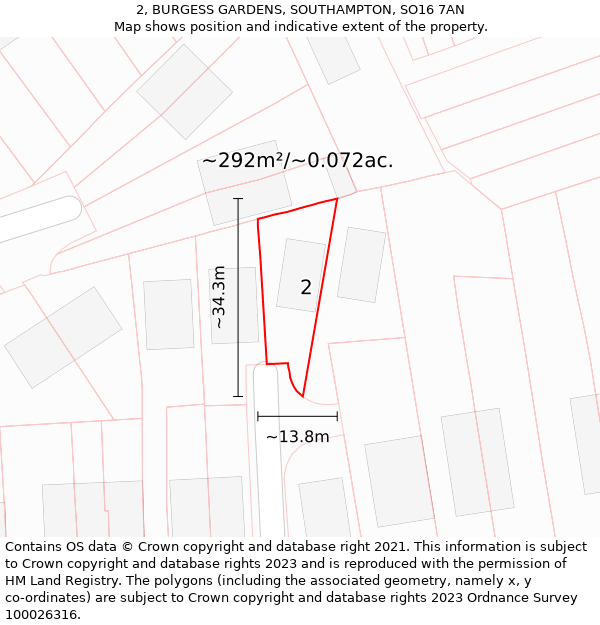 2, BURGESS GARDENS, SOUTHAMPTON, SO16 7AN: Plot and title map