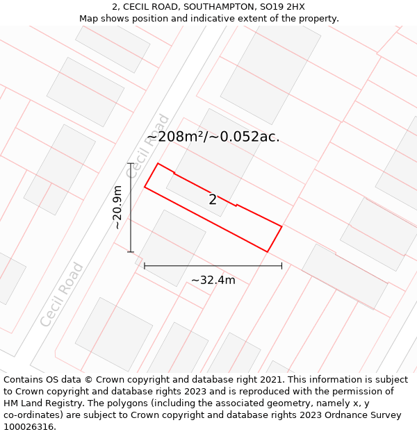 2, CECIL ROAD, SOUTHAMPTON, SO19 2HX: Plot and title map