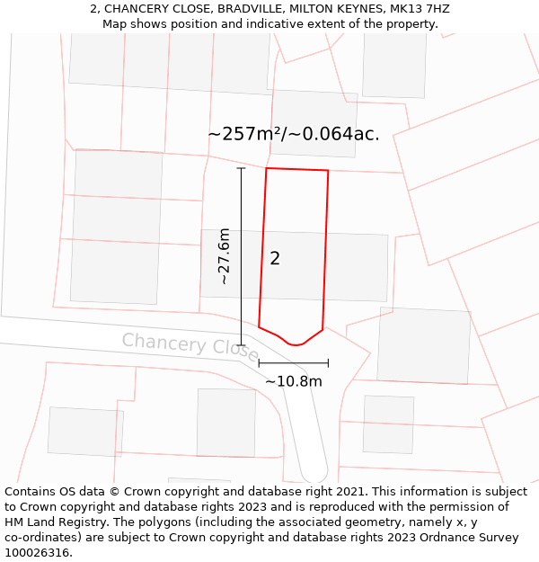 2, CHANCERY CLOSE, BRADVILLE, MILTON KEYNES, MK13 7HZ: Plot and title map