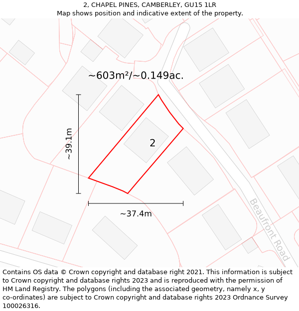 2, CHAPEL PINES, CAMBERLEY, GU15 1LR: Plot and title map