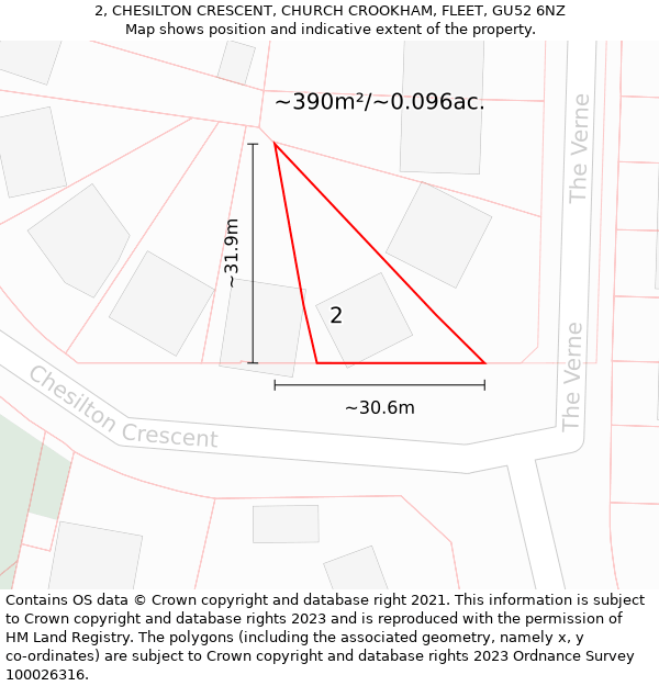 2, CHESILTON CRESCENT, CHURCH CROOKHAM, FLEET, GU52 6NZ: Plot and title map