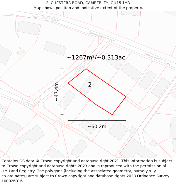 2, CHESTERS ROAD, CAMBERLEY, GU15 1AD: Plot and title map