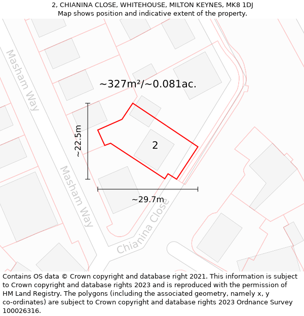 2, CHIANINA CLOSE, WHITEHOUSE, MILTON KEYNES, MK8 1DJ: Plot and title map