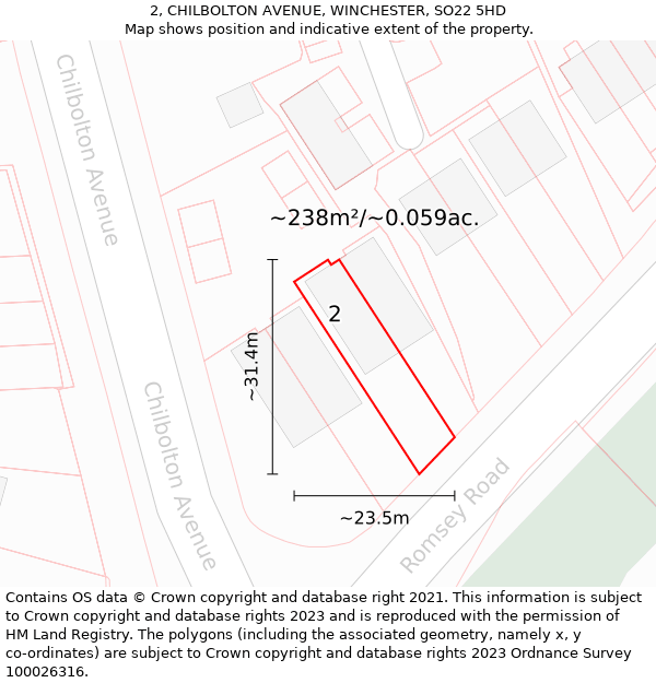 2, CHILBOLTON AVENUE, WINCHESTER, SO22 5HD: Plot and title map