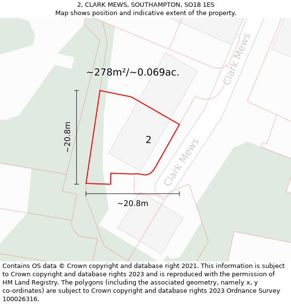 2, CLARK MEWS, SOUTHAMPTON, SO18 1ES: Plot and title map