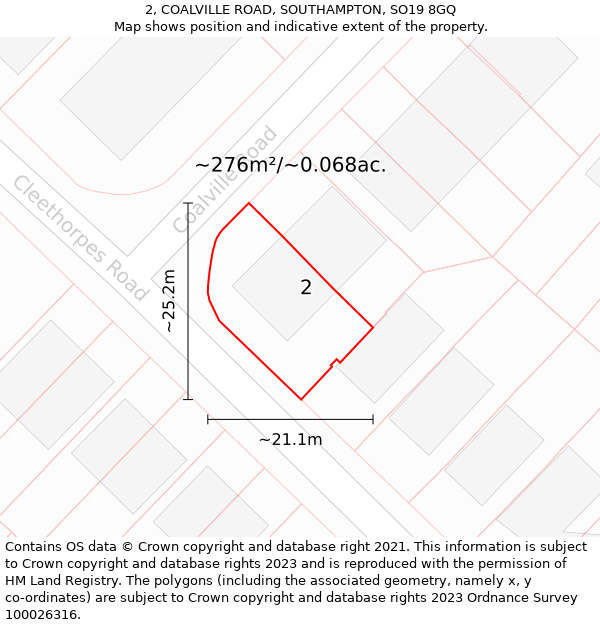 2, COALVILLE ROAD, SOUTHAMPTON, SO19 8GQ: Plot and title map