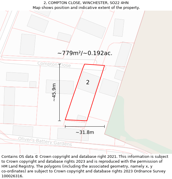 2, COMPTON CLOSE, WINCHESTER, SO22 4HN: Plot and title map