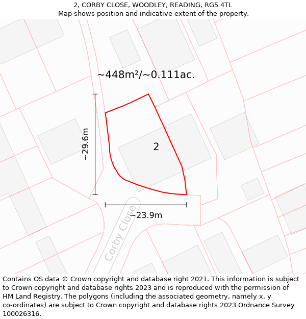 2, CORBY CLOSE, WOODLEY, READING, RG5 4TL: Plot and title map