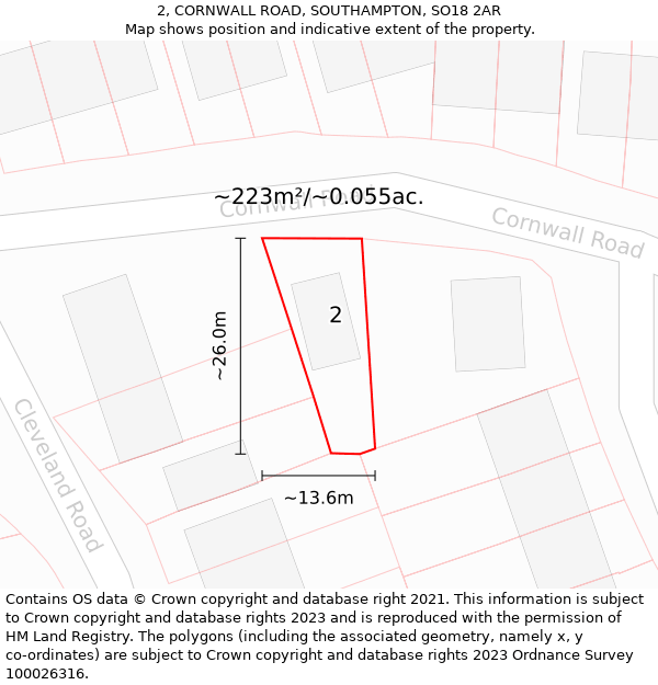 2, CORNWALL ROAD, SOUTHAMPTON, SO18 2AR: Plot and title map