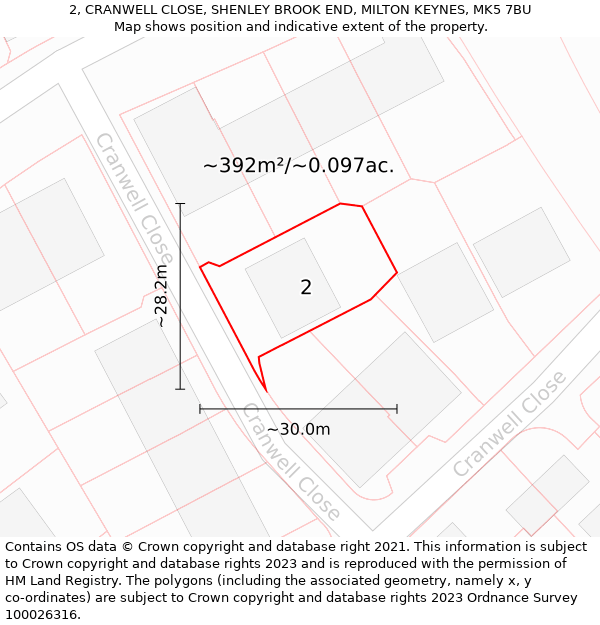 2, CRANWELL CLOSE, SHENLEY BROOK END, MILTON KEYNES, MK5 7BU: Plot and title map